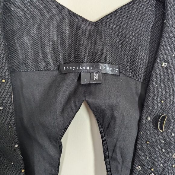 Theyskens' Theory "Jiguo" Embellished Linen Vest – Statement Black Beaded Vest – - Picture 8 of 11